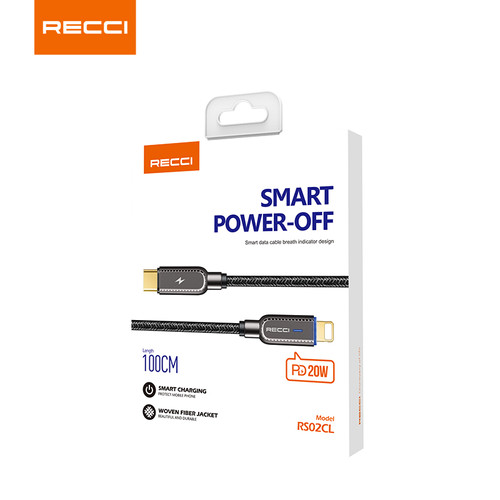 Cable Recci Type-C to Lightning Fast Charging Cable, 100cm, Black - RS02Cl