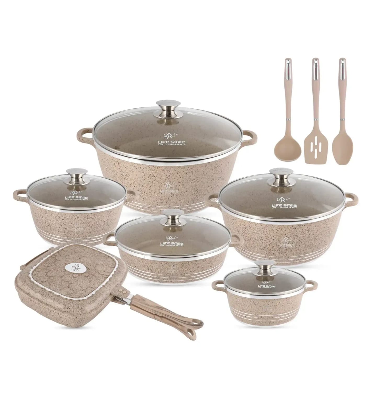 15 Pcs Non Stick Cooking Pots and Pans with Kitchen Tools
