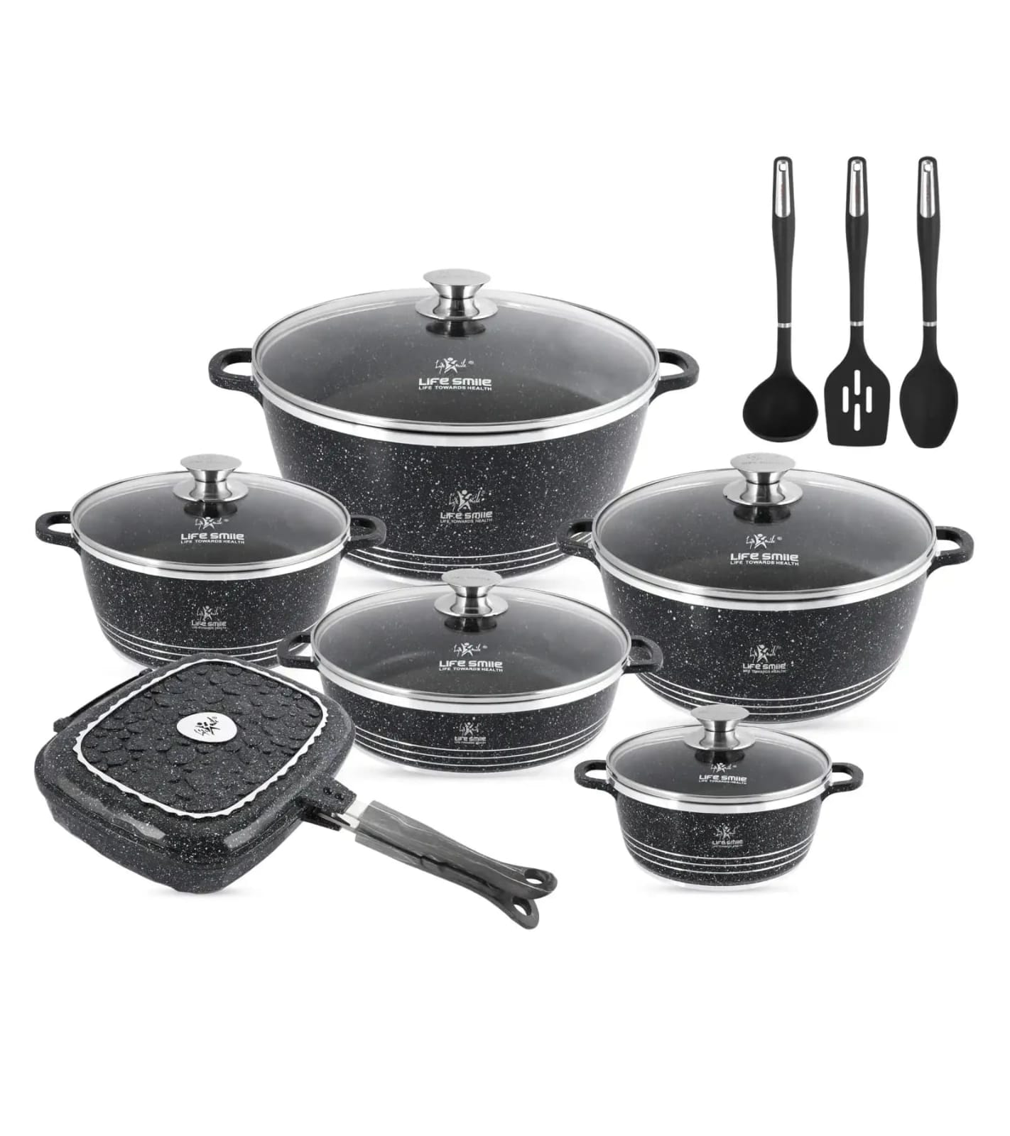 15 Pcs Non Stick Cooking Pots and Pans with Kitchen Tools