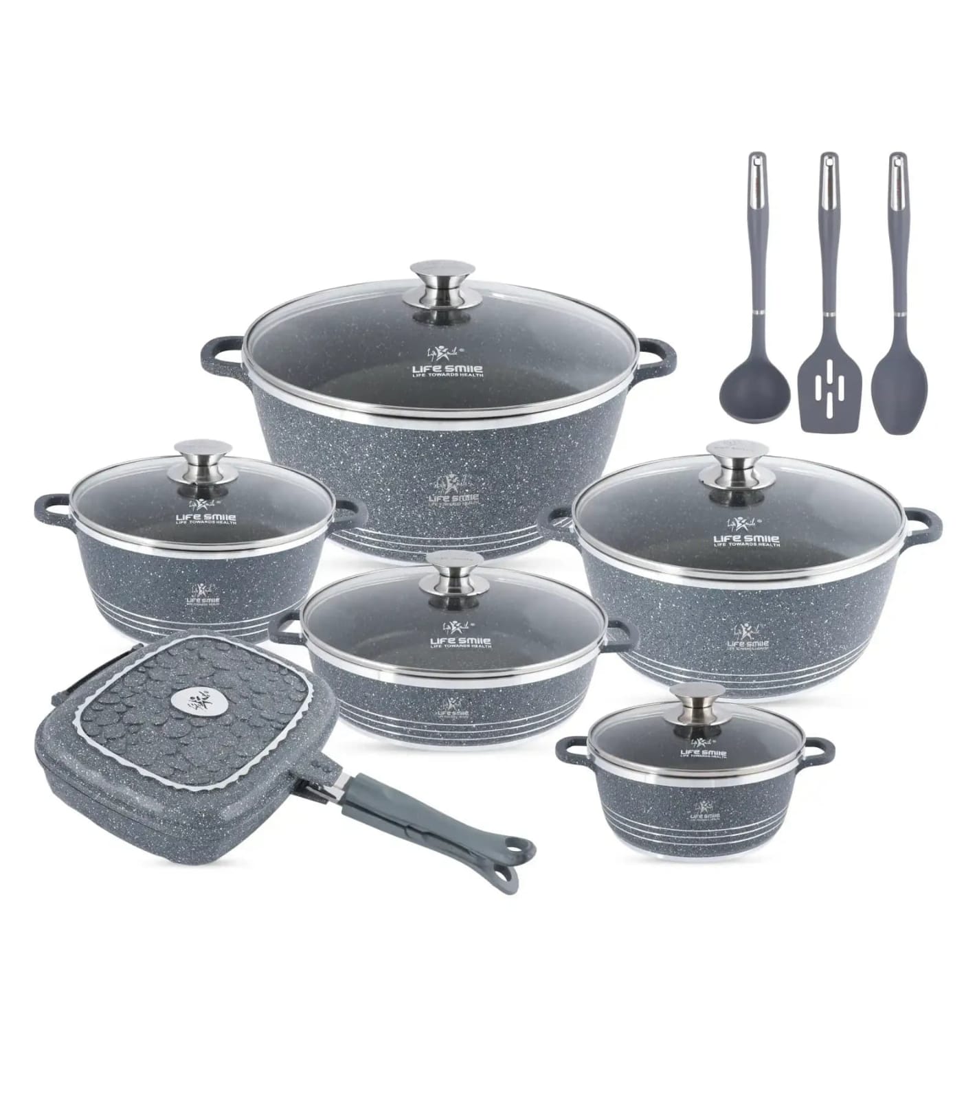 15 Pcs Non Stick Cooking Pots and Pans with Kitchen Tools