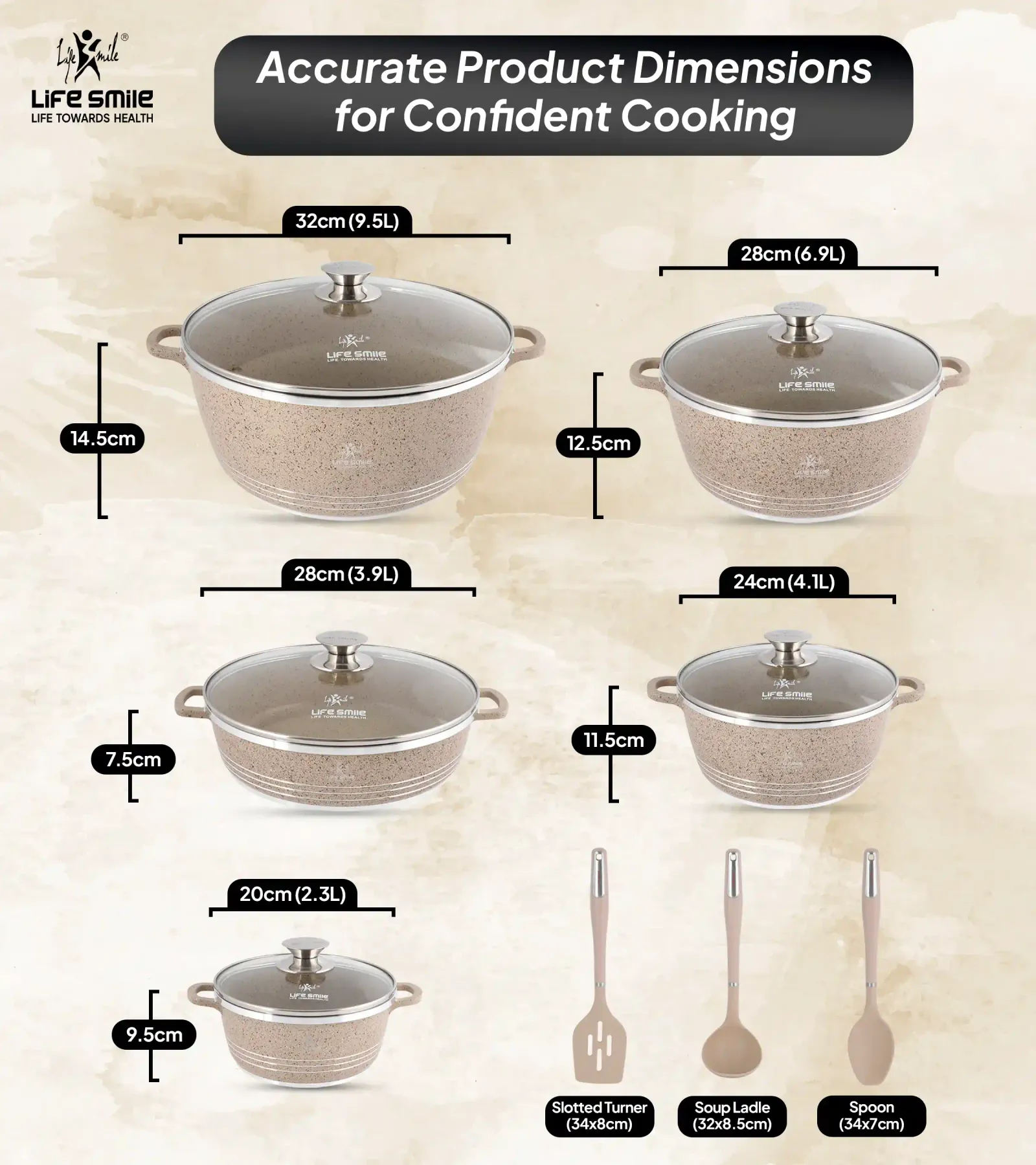 13 Pcs Cooking Pots Set with Glass Lid and Kitchen Tools