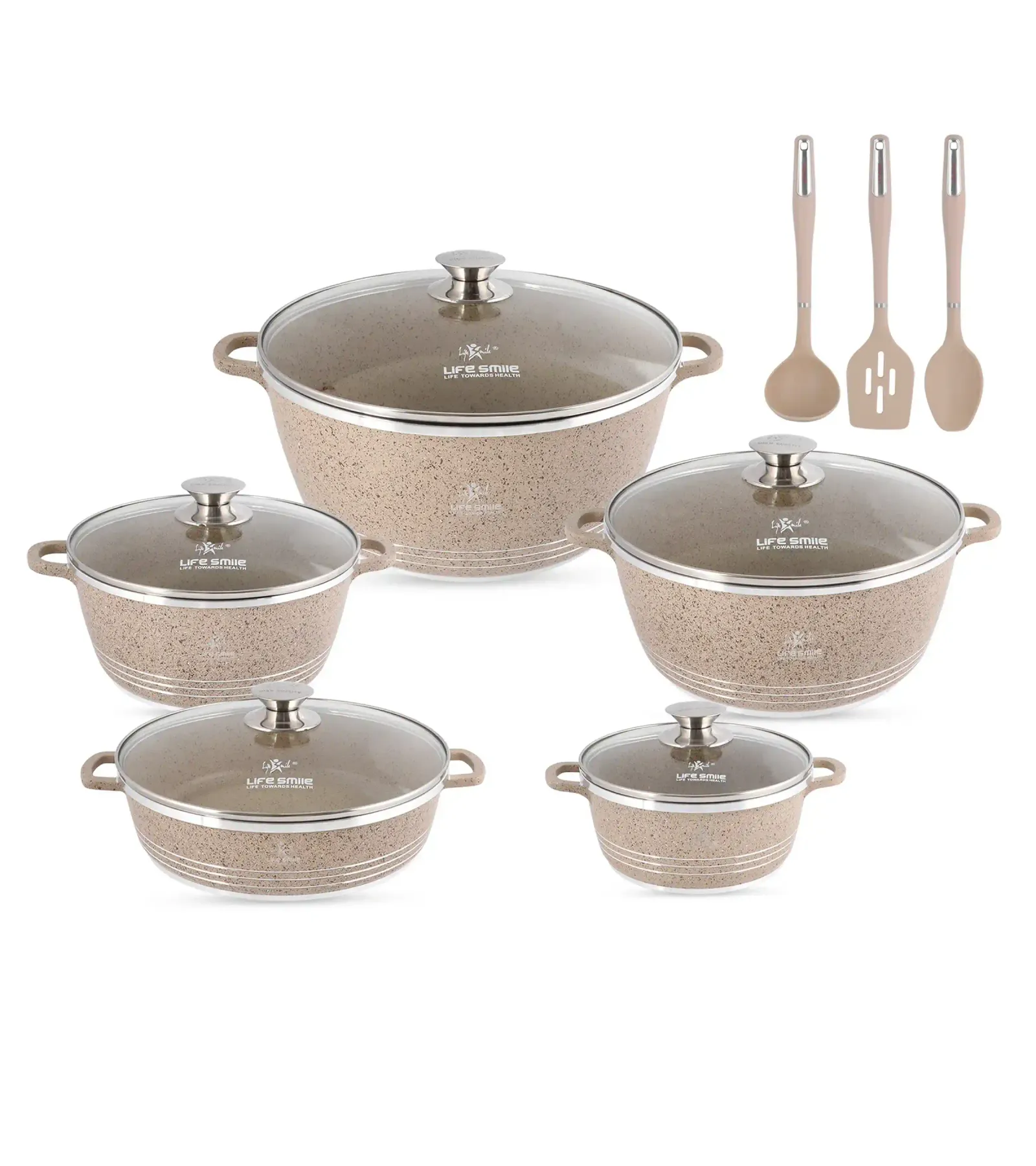 13 Pcs Cooking Pots Set with Glass Lid and Kitchen Tools
