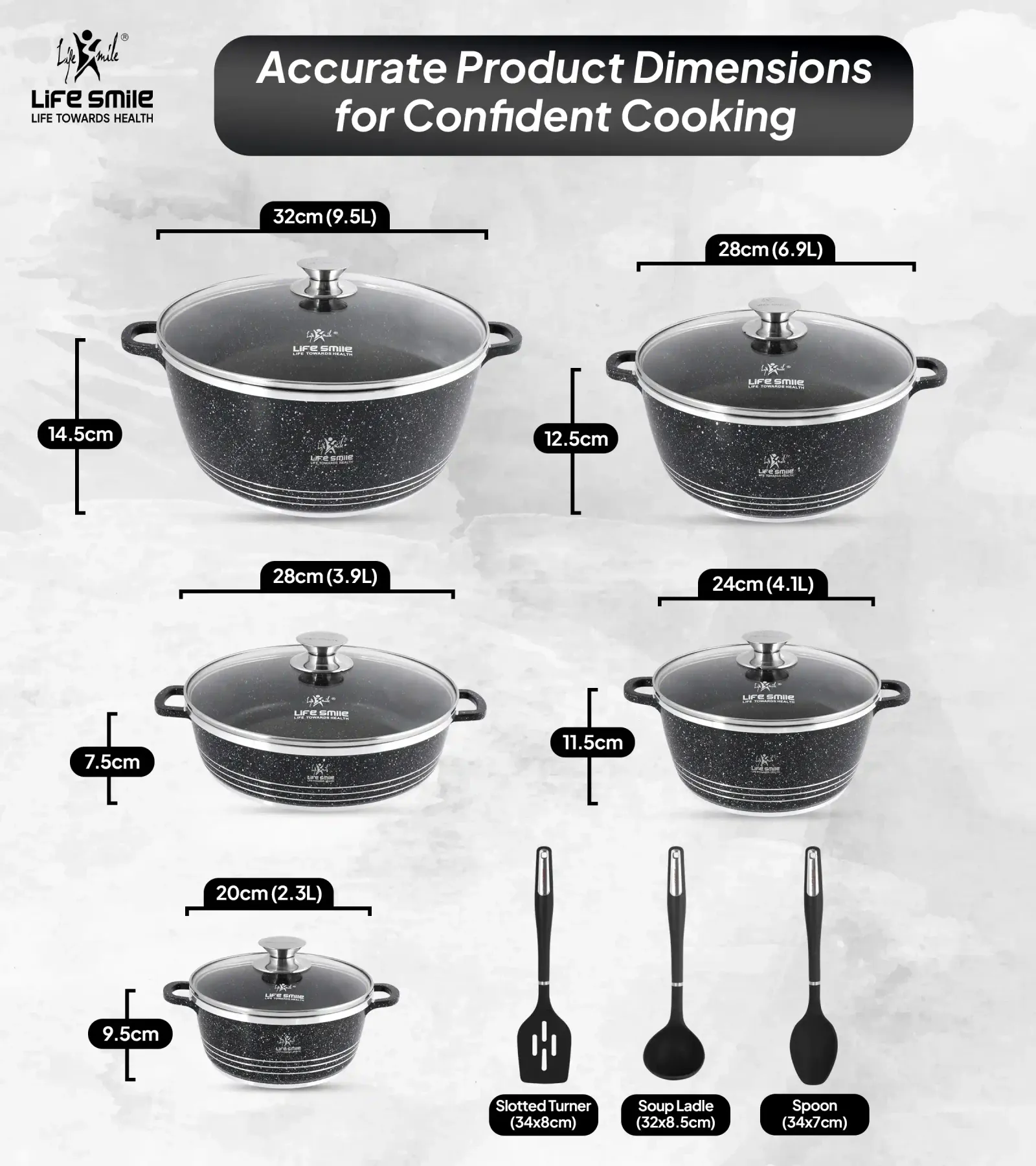 13 Pcs Cooking Pots Set with Glass Lid and Kitchen Tools