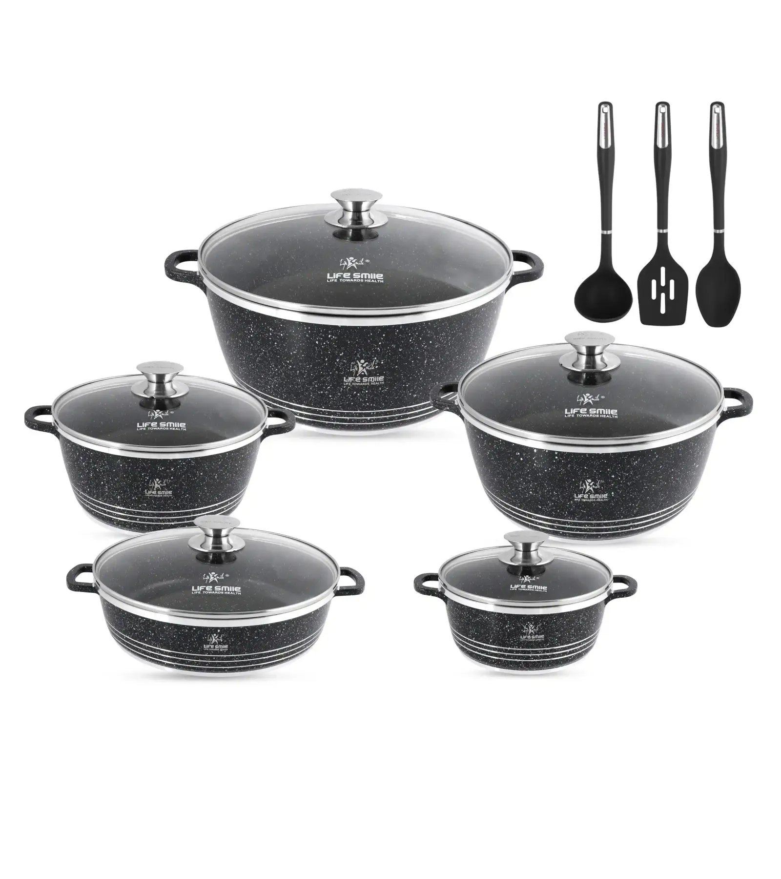 13 Pcs Cooking Pots Set with Glass Lid and Kitchen Tools