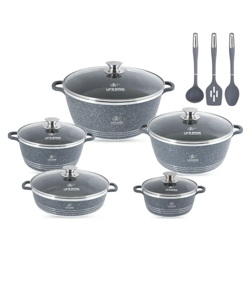 13 Pcs Cooking Pots Set with Glass Lid and Kitchen Tools