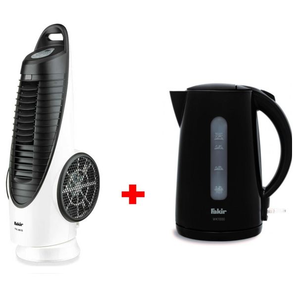 Fakir TVL 90 S Tower Type Fan with Temperature Display, Silent Control Panel+Fakir WK1000 - Kettle Gift