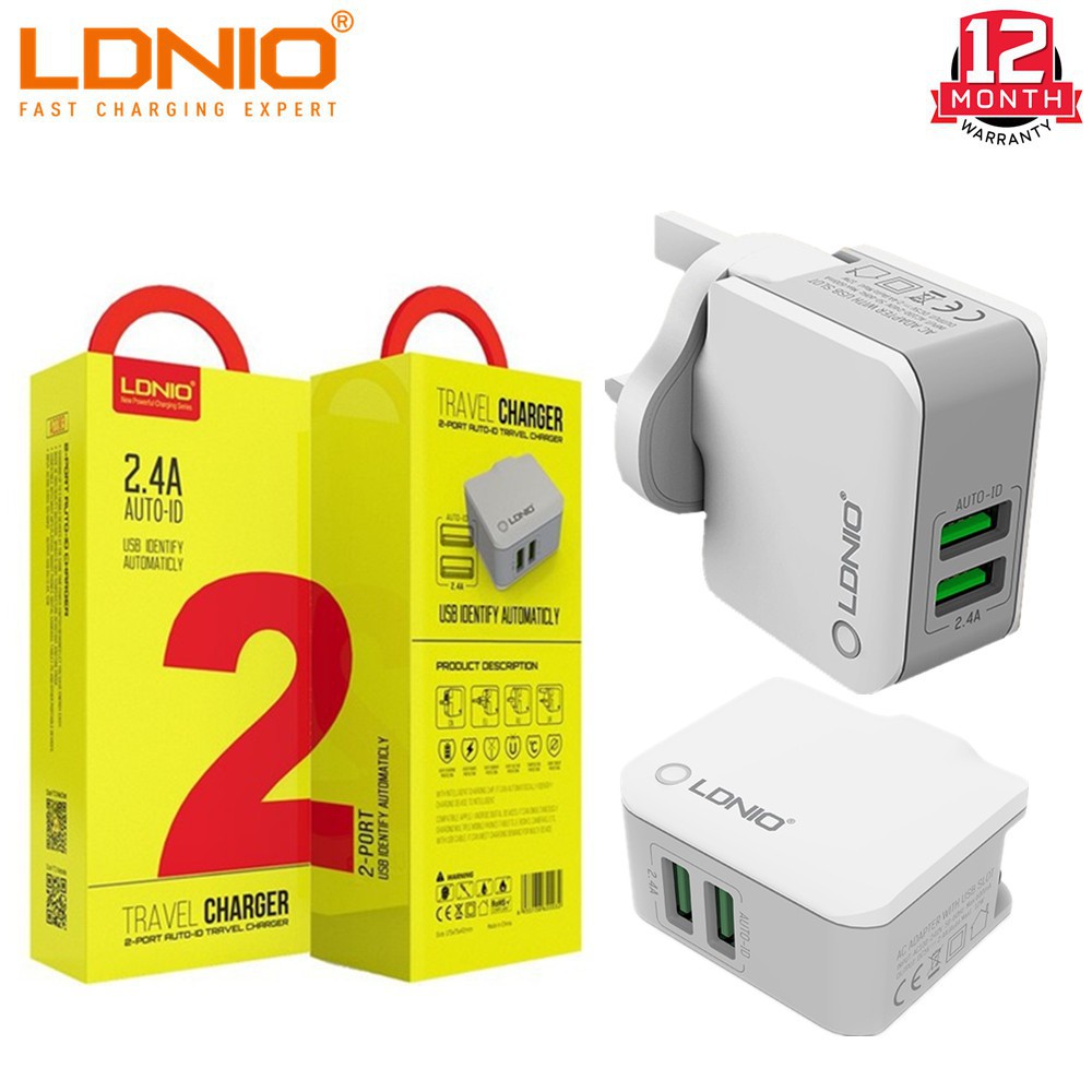 LDNIO A2203 Dual 2 USB Output Port Auto ID USB Charger (2.4A)