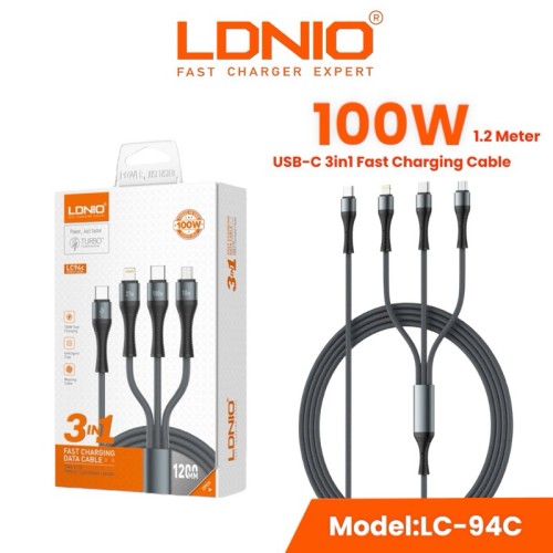 كابل بيانات لدینو 3 في 1 فائق السرعة للشحن/من النوع c إلى النوع c/كابل إضاءة/ميكرو USB بخط نحاسي 1.2 متر image 1