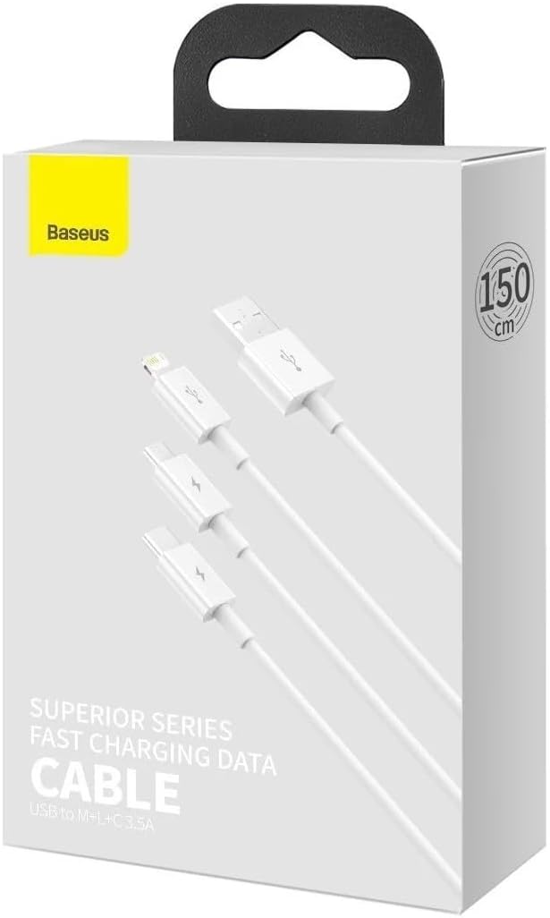 Cable USB cable 3in1 Baseus Superior Series, USB to micro USB/USB-C/Lightning, 3.5A, 1.2m (white)
