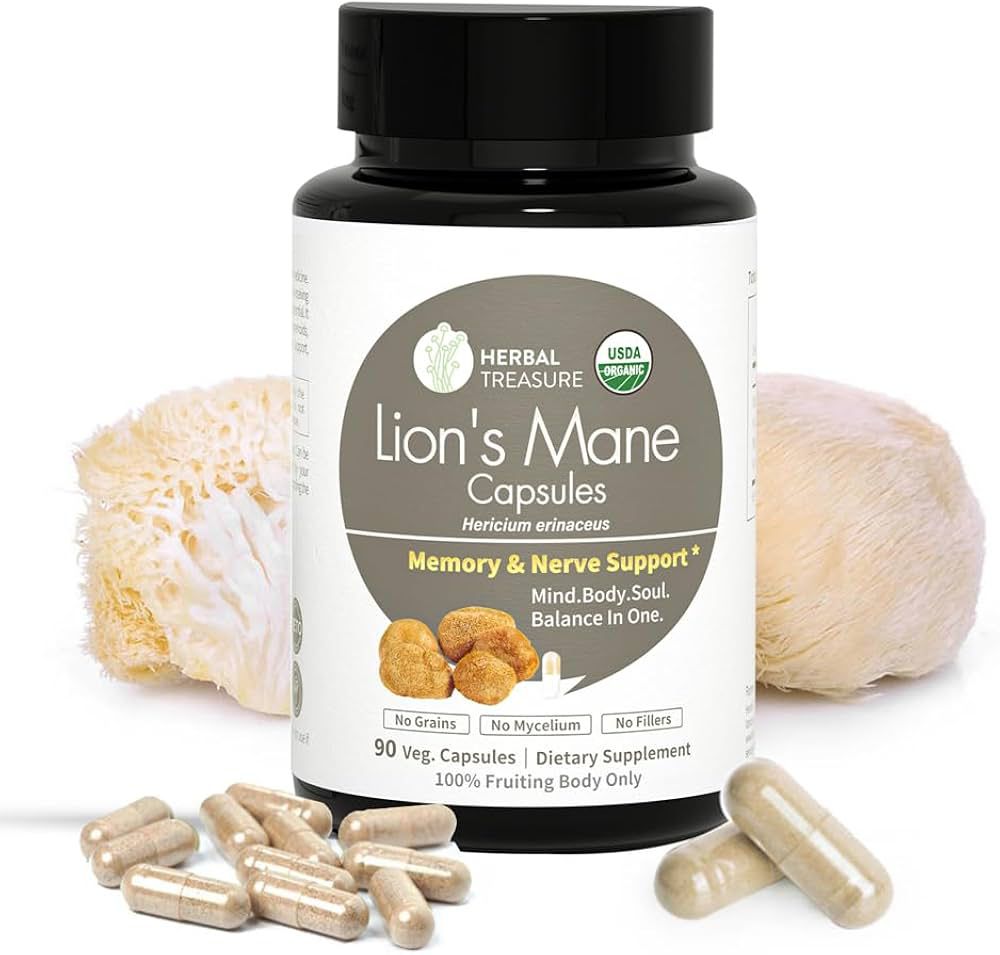 Herbal Treasure Lion's Mane Supplement Capsules, 90 Capsules