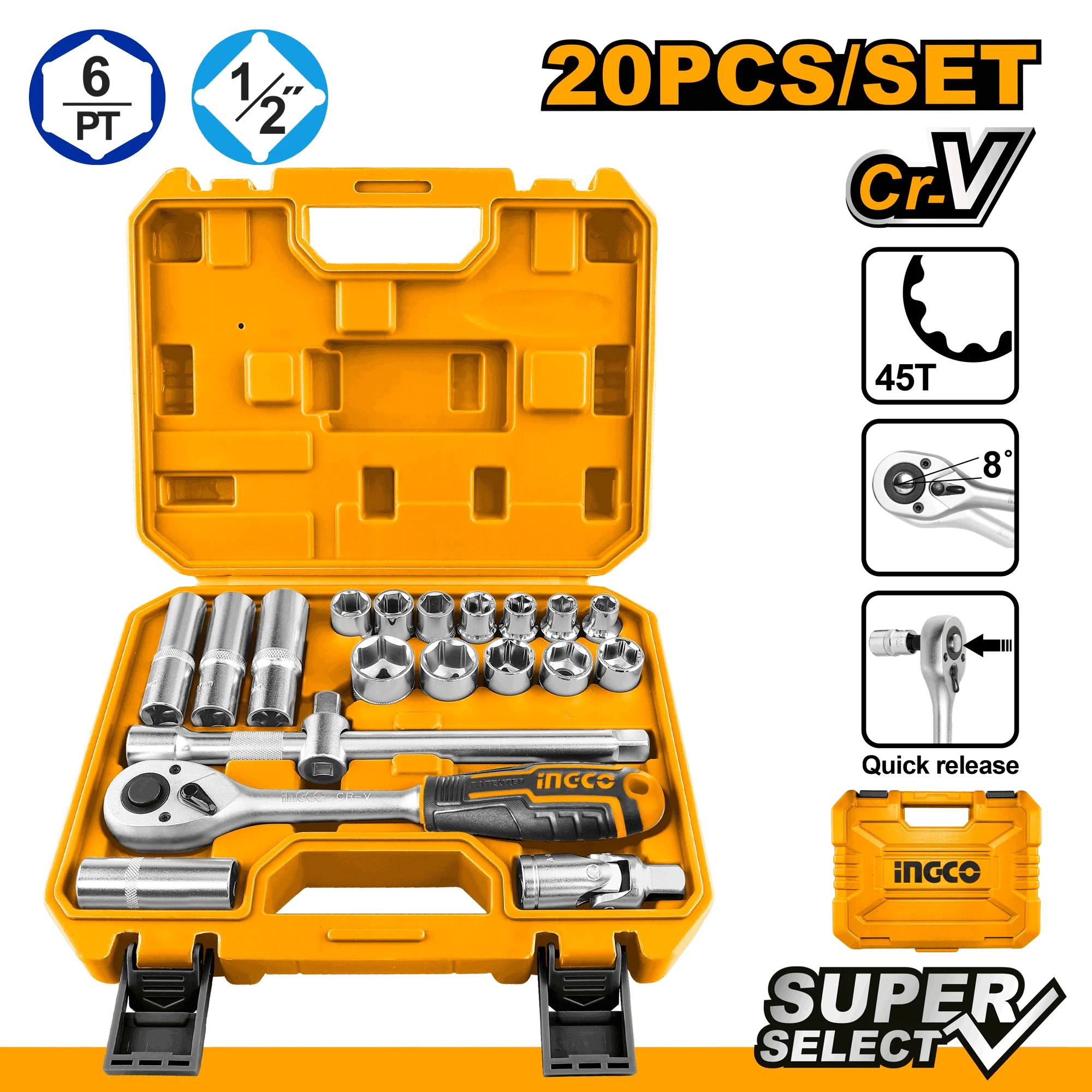 سيت يدة لقمة 1/2 حديد 20 قطعة color option
