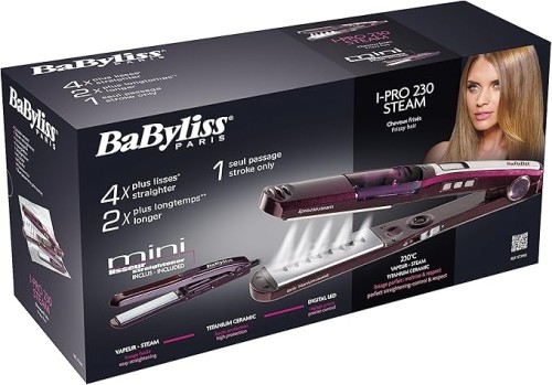 ڕاستکەرەوەی قژی تەڕ و وشکی Babyliss iPro 230 بە هەڵم 230C، سیرامیک و مینی ڕاستکەرەوەی تیتانیۆم، وەنەوشەیی - ST396ALE