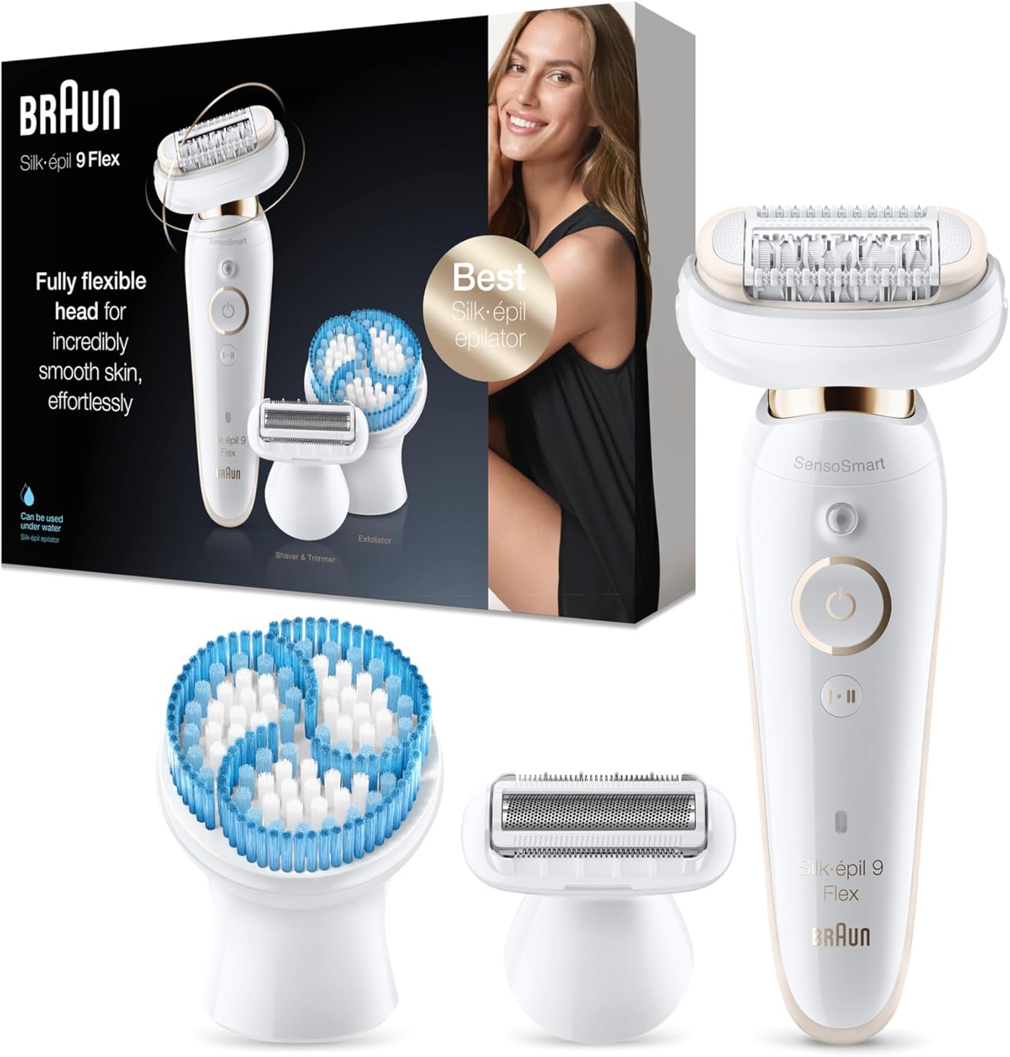Braun Silk-épil 9 Flex Epilator SES 9010 3D with Flex Head, 5 Extra Heads and Case, White, SES 9010 3D image 1