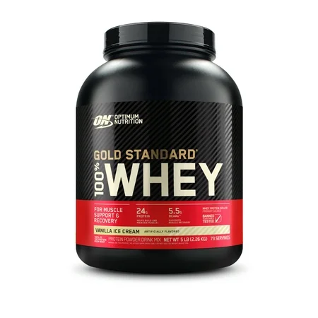 Optimum Nutrition Gold Standard 100% Whey Protein Powder, Vanilla Ice Cream, 2.27 kg