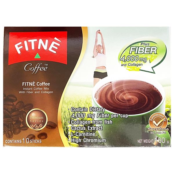 FITNE Premium Instant Coffee Packets Mix With Fiber 4,000 mg Collagen Cactus Extract L-Carnitine High Chromium No Sugar Sucralose Sweetener, 10 Sticks