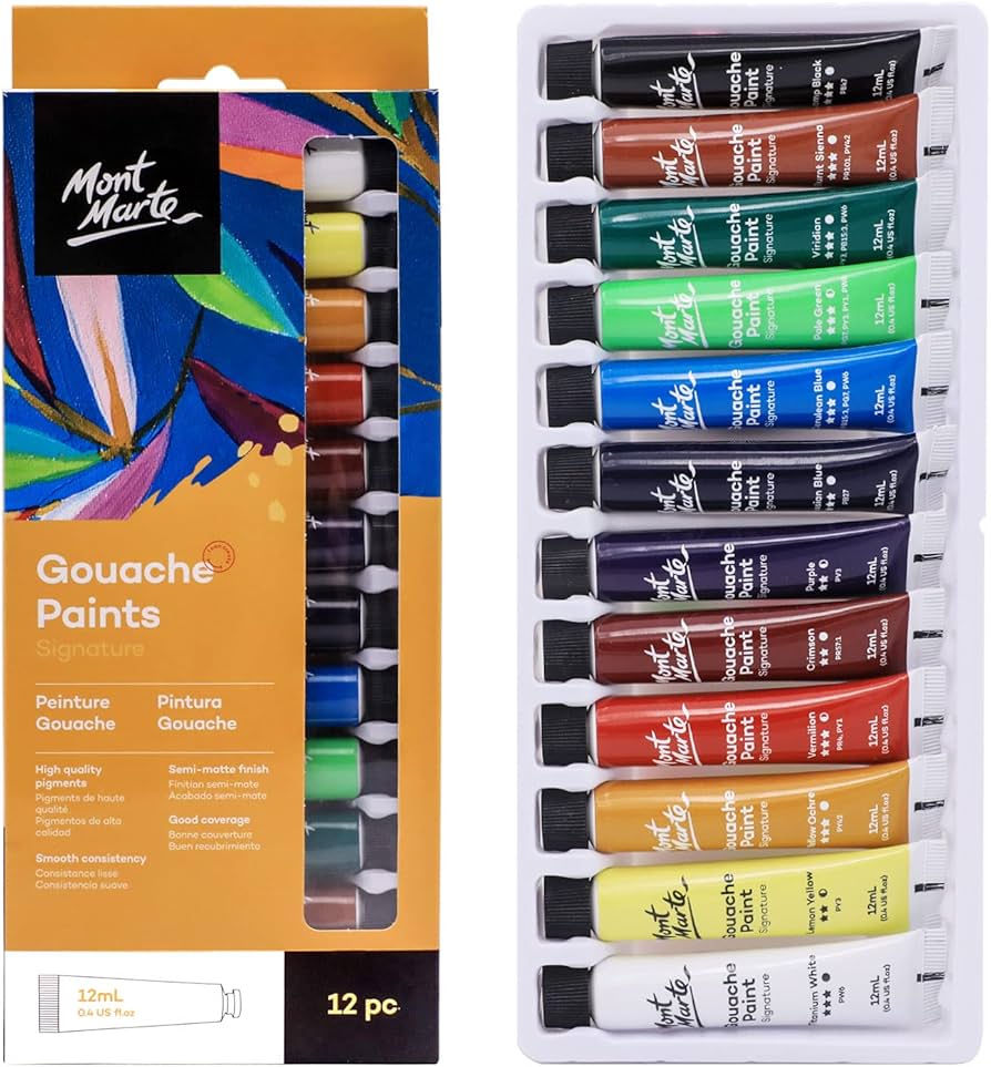 Mont Marte Signature Gouache Paints, 12 pc set