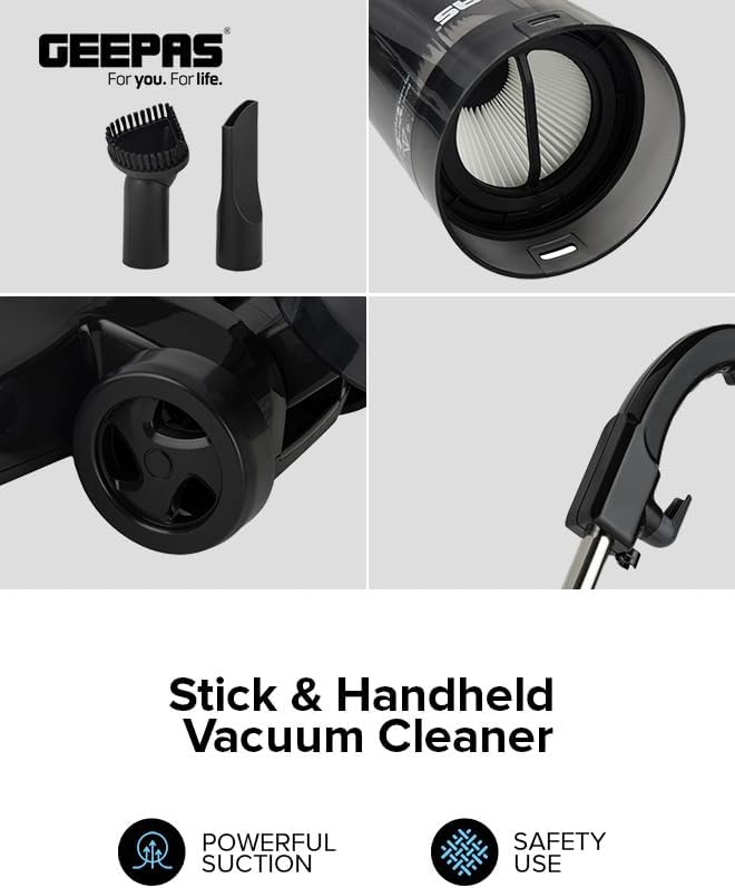 Geepas Stick and Handheld Vacuum Cleaner- GVC19055-BK