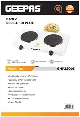 موقد كهربائي مزدوج من جيباس بقوة ٢٠٠٠ واط مع منظم حرارة تلقائي