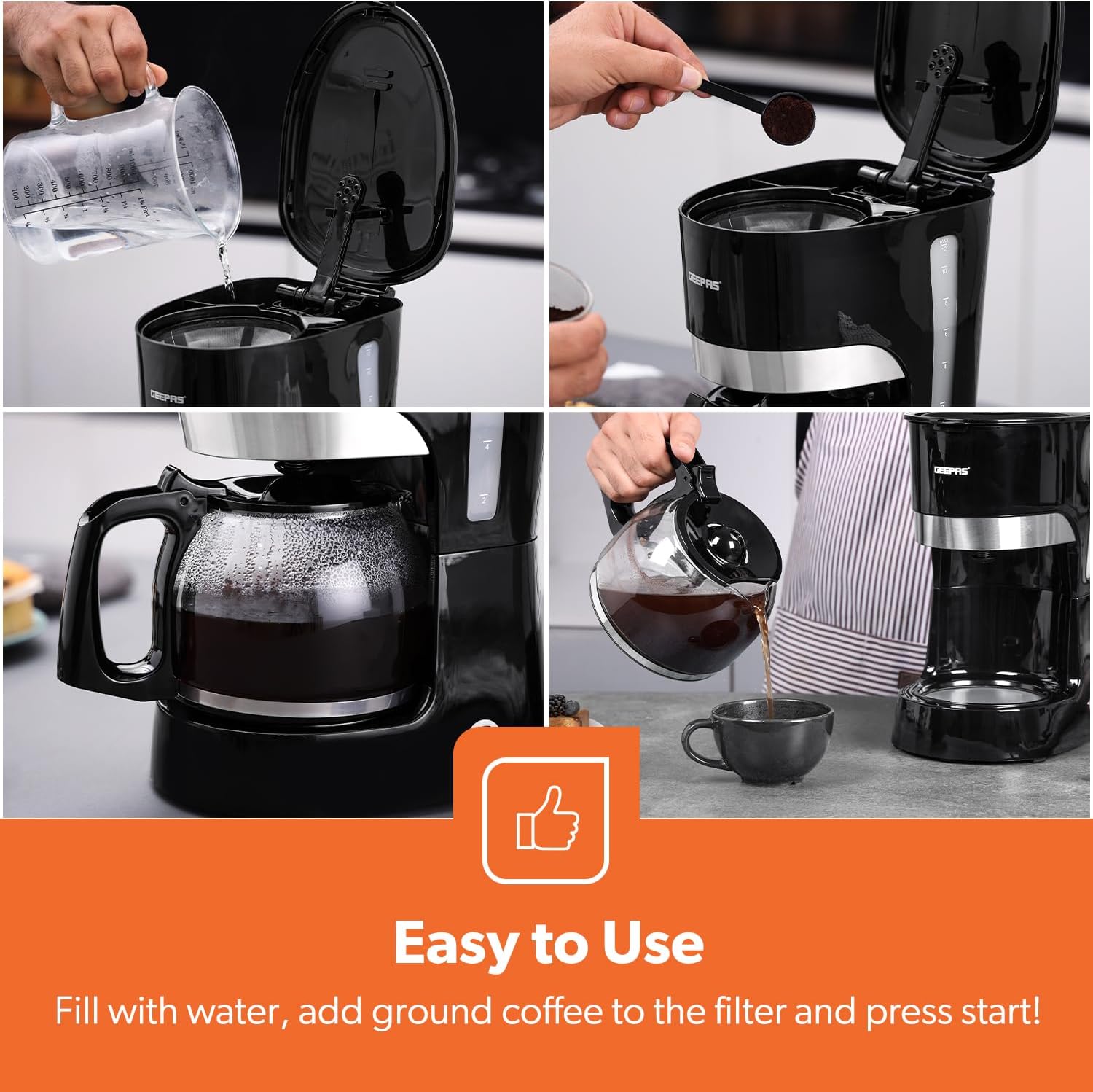 Geepas-Coffee Maker, 1.5L Filter Coffee Machine