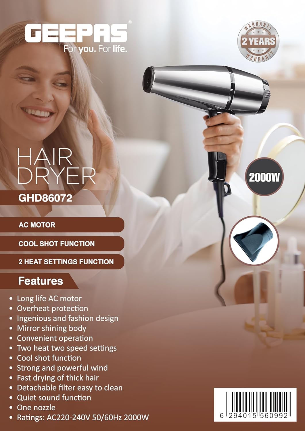 Geepas 2000 W Hair Dryer- GHD86072