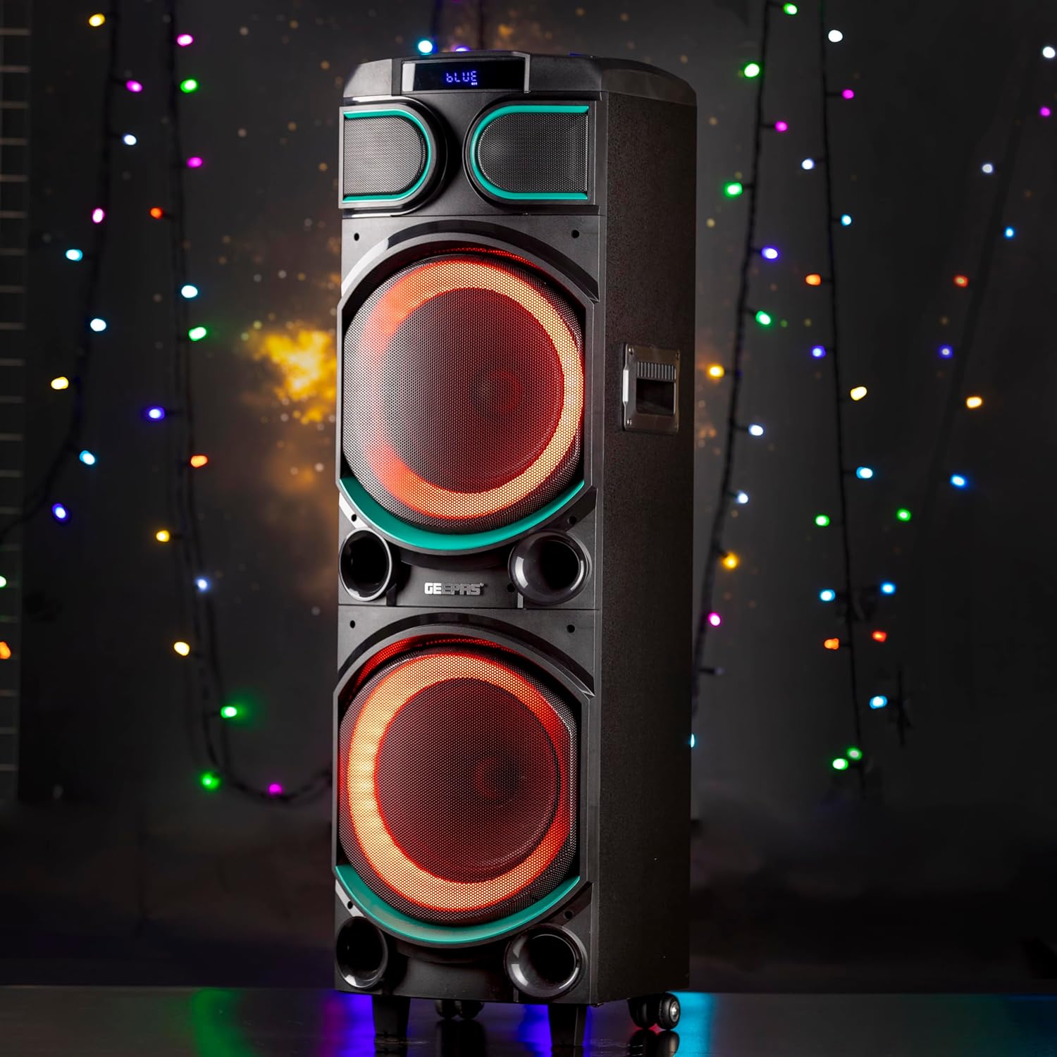 مكبر صوت احترافي قابل لإعادة الشحن من جيباس، مزود بإضاءة LED