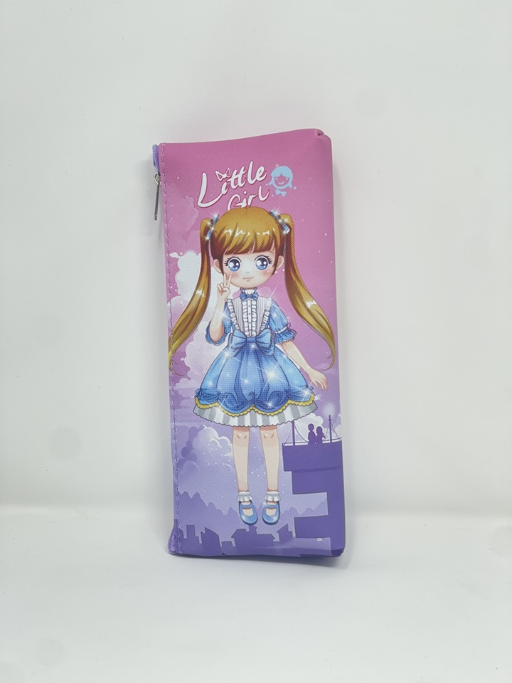 Little Girl Pencil Case,Portable Canvas Pencil Case with Zipper