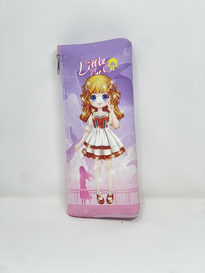 Little Girl Pencil Case,Portable Canvas Pencil Case with Zipper color option