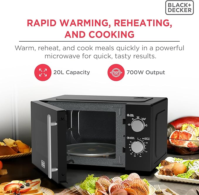 Black & Decker Microwave Oven, 20 Liters, 700 Watts, 5 Power Levels