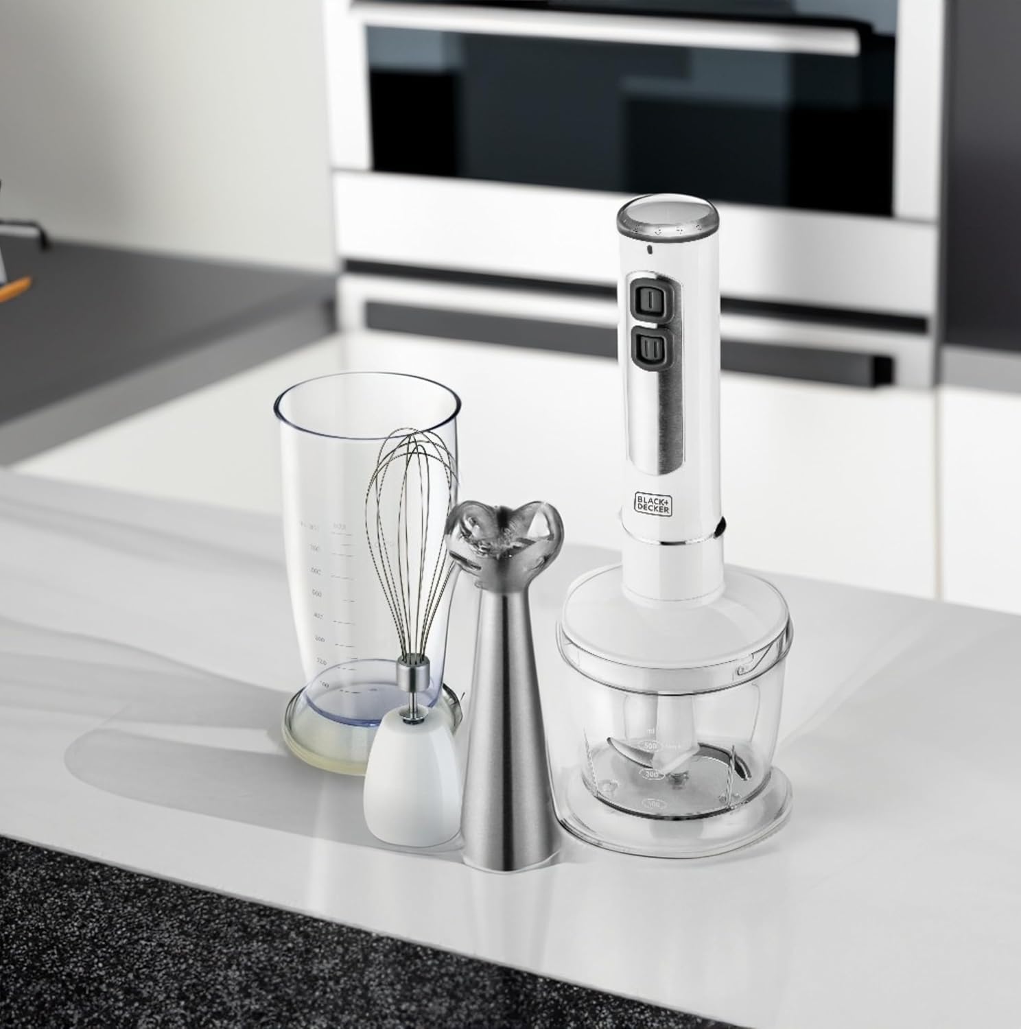 Black & Decker 400W 4-in-1 Stainless Steel Hand Blender with Chopper and Whisk