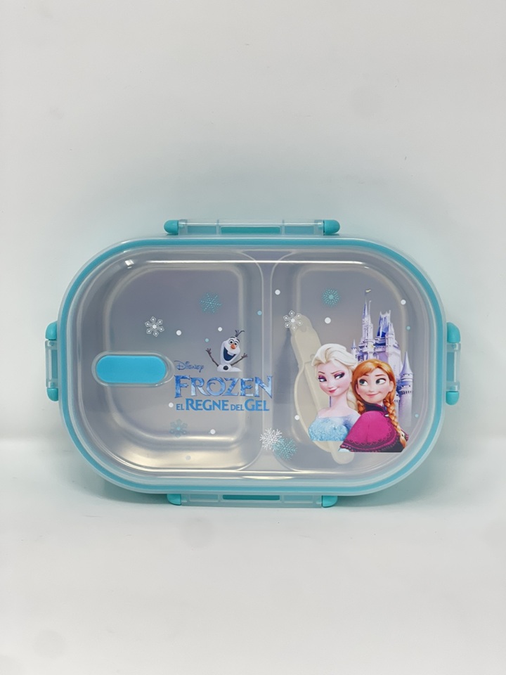 Finex Frozen Blue Bento Box Container Set with Clear Lid & Spoon - Princess Elsa Anna Olaf Snowman