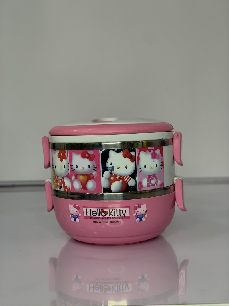 stainless steel food container with spoon, 2 layer, round