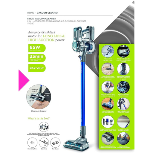2 in 1 Cordless Stick & Handled Vacuum Cleaner