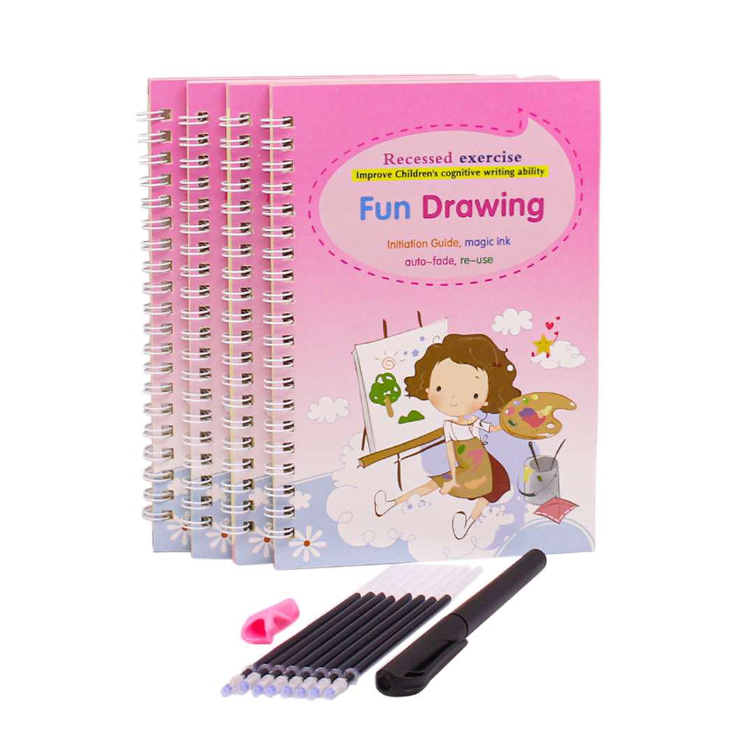 كتاب التدريب السحري على الكتابة للأطفال - (4 كتب مع قلم حبر يختفي) color option