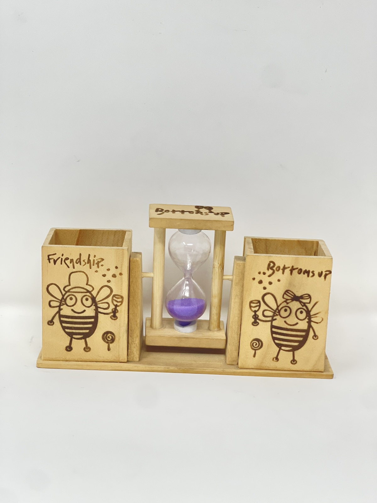 Two part wooden pen stand with timer