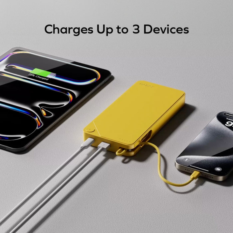Momax Power X1 20000mAh Battery with Built-in USB-C Cable, Yellow