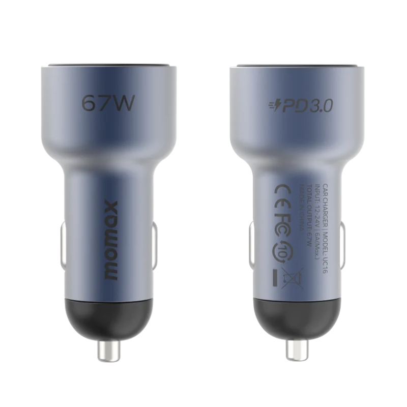شاحن سيارة موماكس موفي 67 واط ثنائي المنفذ مع كابل C إلى C