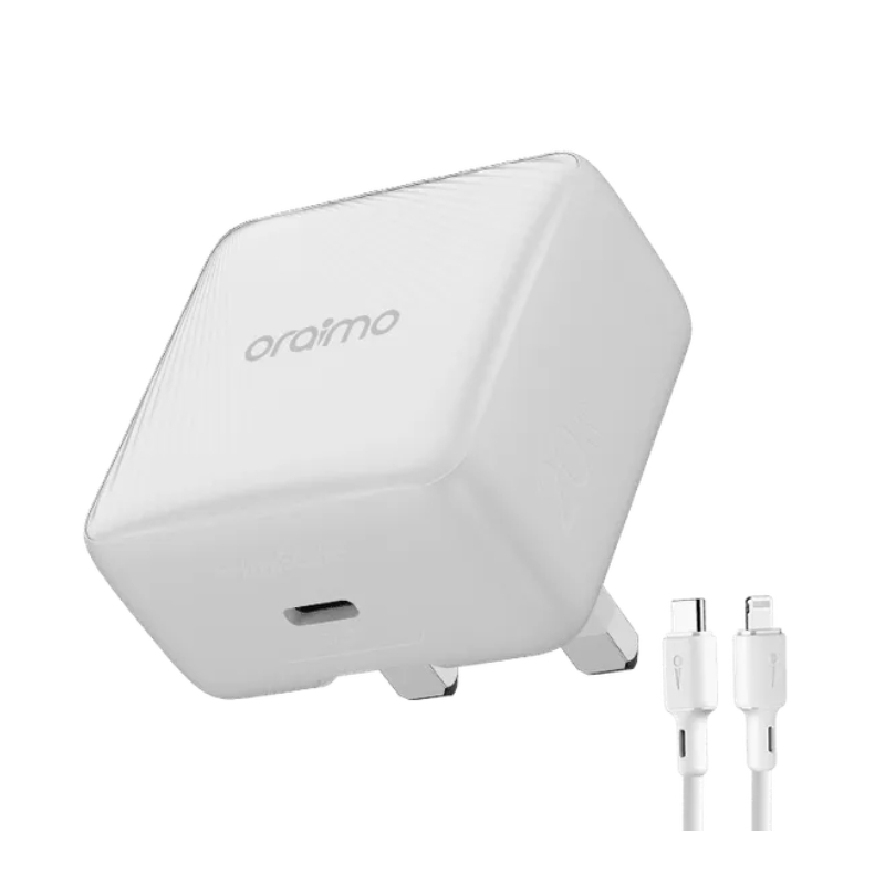 شاحن أوريمو بقوة 20 واط بتقنية GaN مع كابل Lightning إلى Type-C