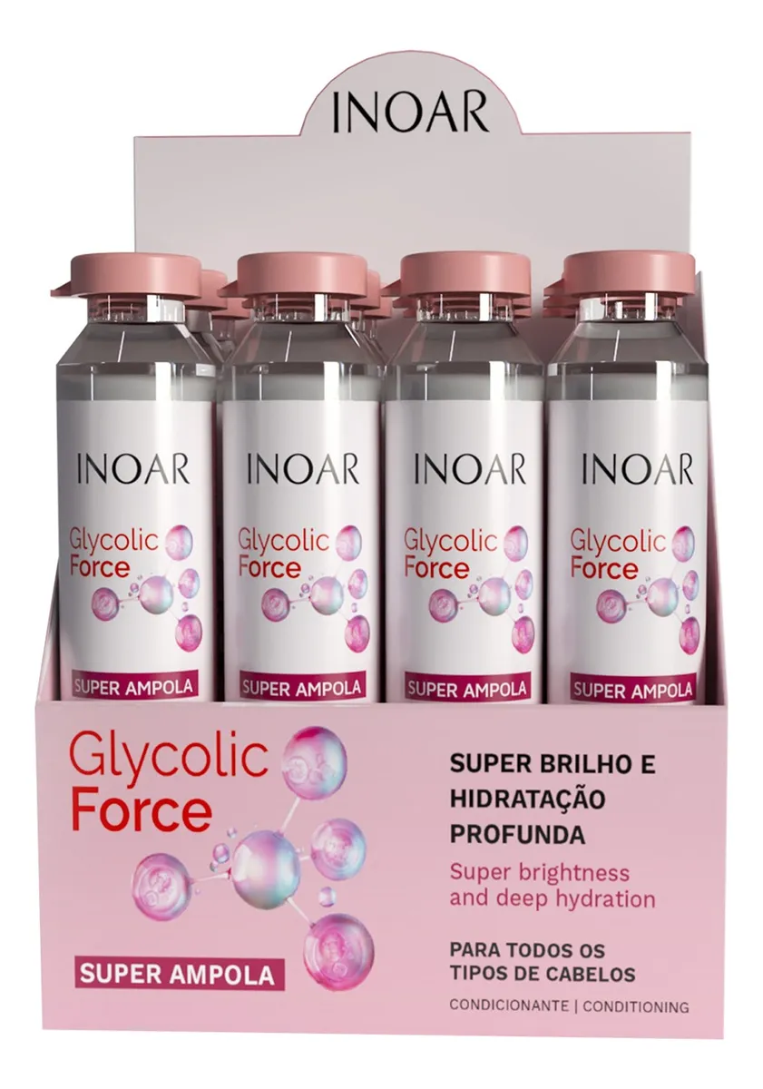 Inoar, Glycolic Force, Treatment Ampoules, Super Shine, Deep Hydration - 45ml C/ 12 units