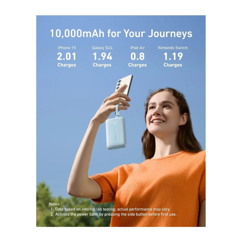 باور بانك أنكر 10000 مللي أمبير في الساعة 30 واط مع كابل USB-C+Lightning مدمج