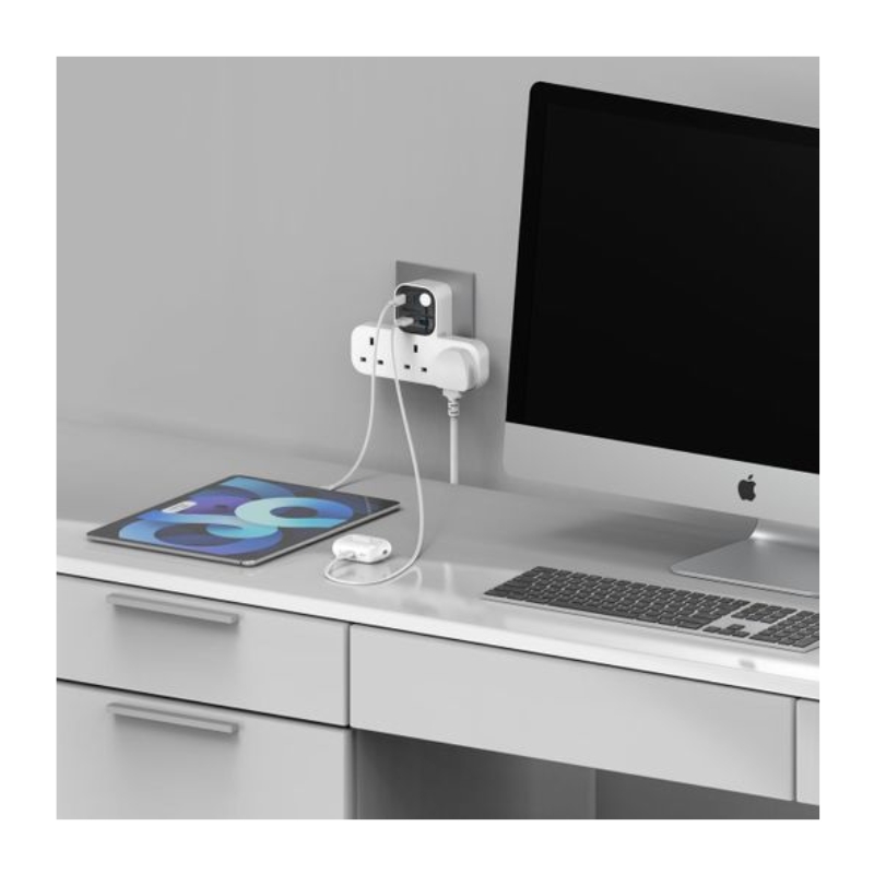 Momax Charge Work Flow T-shaped Extention 3 Socket with USB White
