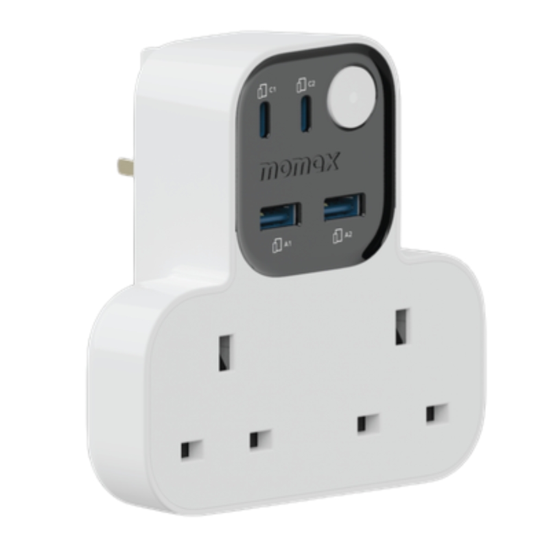 Momax Charge Work Flow T-shaped Extention 2 Socket with USB White