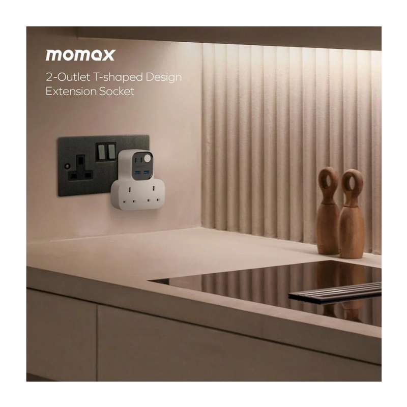 Momax Charge Work Flow T-shaped Extention 2 Socket with USB White