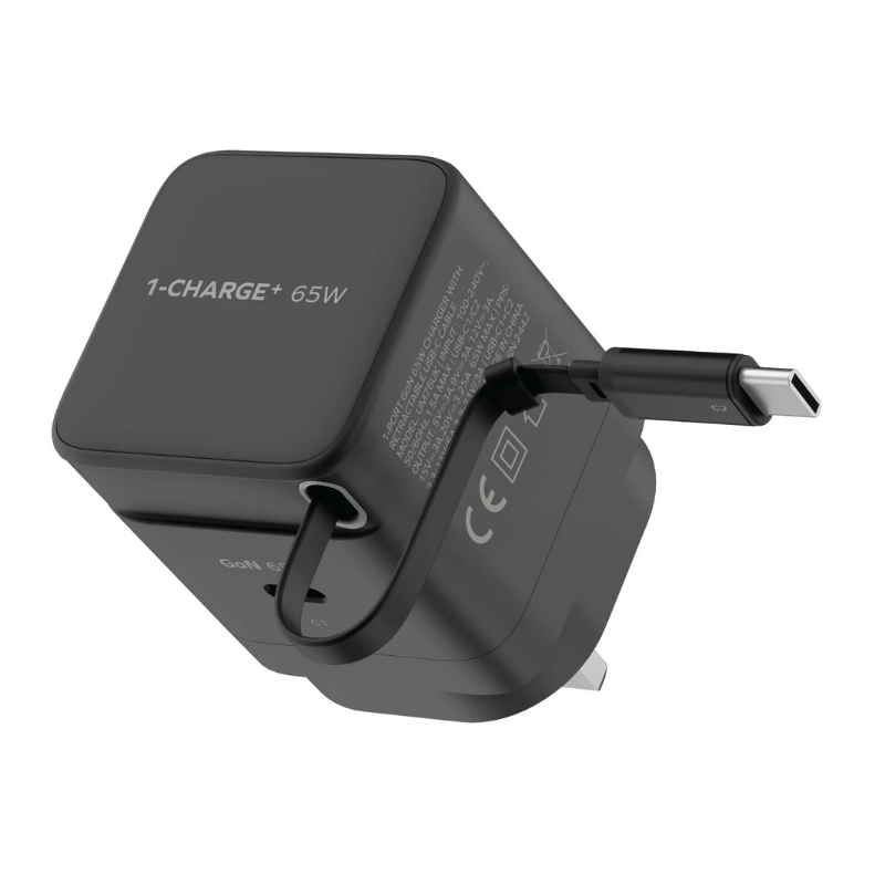 Momax CHARGE & Port GaN 65W charger with Retractable USB-C Cable(USB-C Port x 1, USB-C Cable x 1)