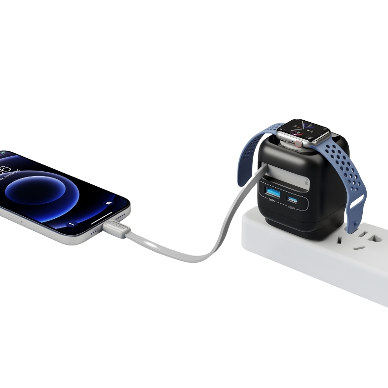 Havit UC252 UK 65W GaN Travel Charger with Flexible Cable and Apple Watch Charger