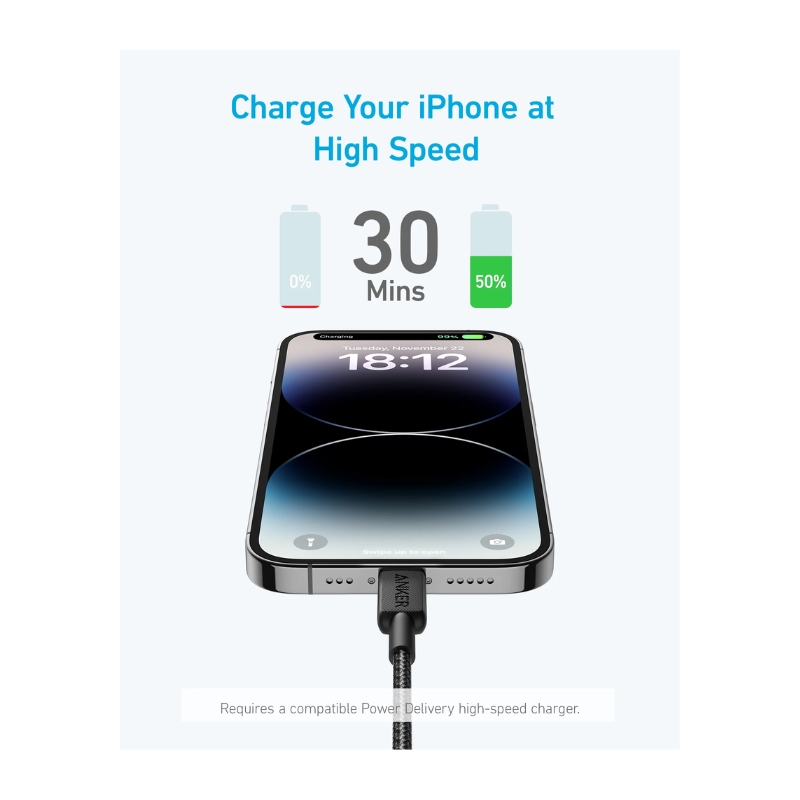 كابل Anker 322 USB-C إلى LTG مضفر بطول 6 أقدام