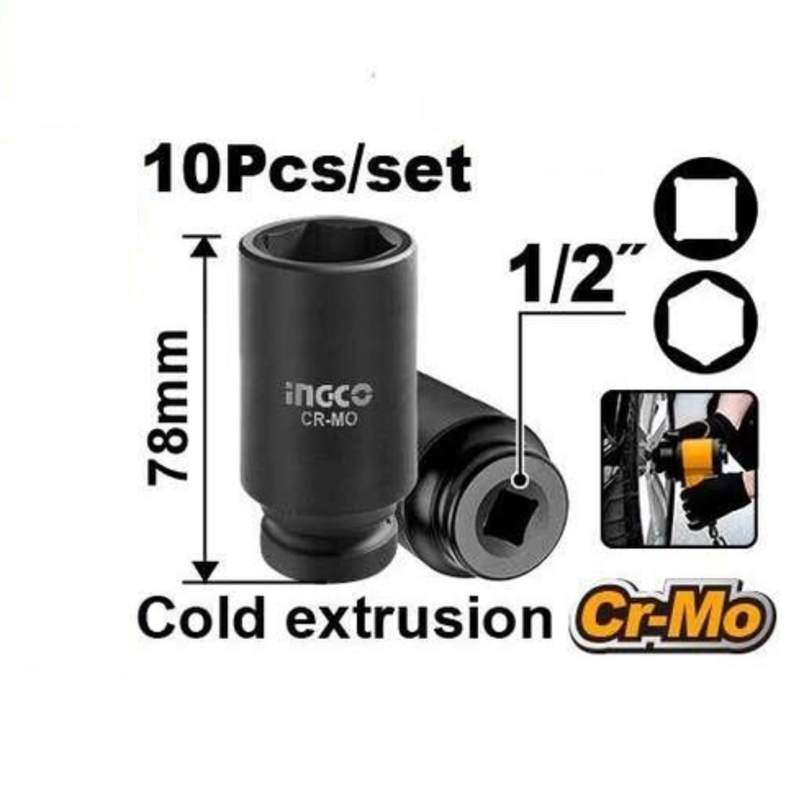 10 PCS 1/2 DR. Impact Socket Set