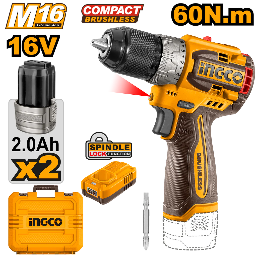 16V Lithium-Ion Cordless دڕێلی ، خێرایی 60 نیوتن.مەتر + 2 پاتری