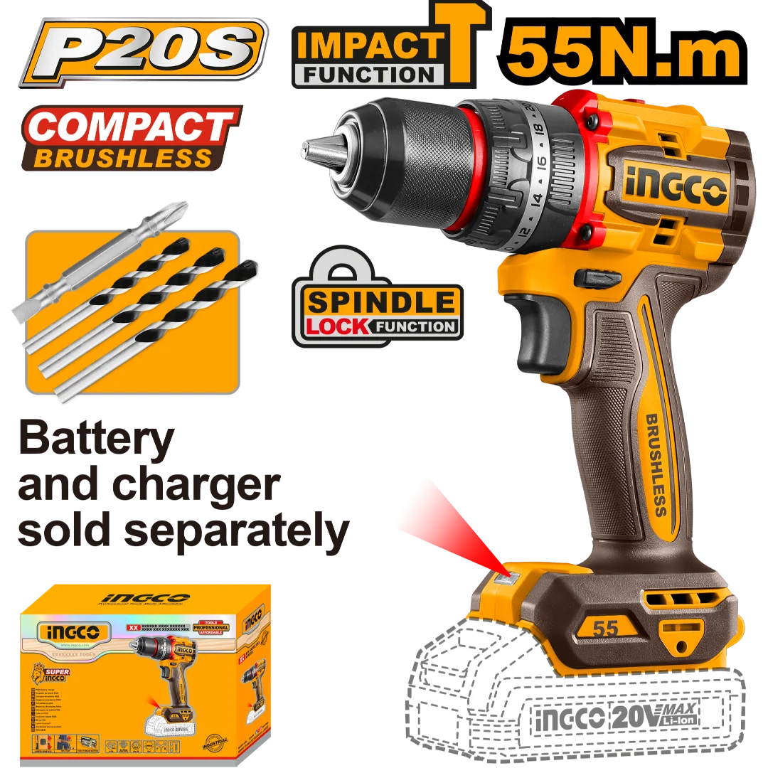 20V ، 55 Nm، 13 mm، بەبێ ئیکسسوارات درێلی شەحنی ئینجیکۆ