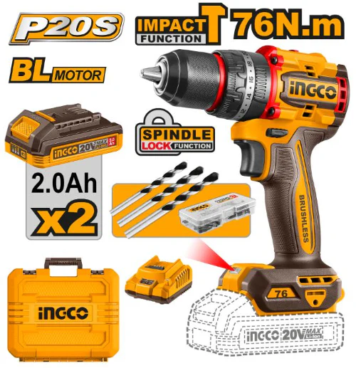 Compact Brushless Cordless Impact Drill 76NM color option