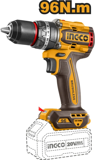 20V 96Nm درێلی بێ تەلی ئینجیکۆ ، 13mm Hammer، 2 پاتری، 4Ah، کیسە خشتی ئاسنی پلاستیکی